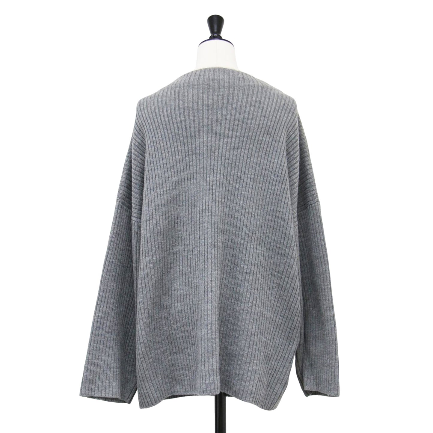 20秋冬 ウール リブ ビルドネック プルオーバー / ニット スタンドカラー 長袖 Iライン ミドルゲージ ワイド