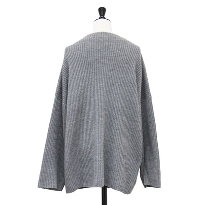 20秋冬 ウール リブ ビルドネック プルオーバー / ニット スタンドカラー 長袖 Iライン ミドルゲージ ワイド