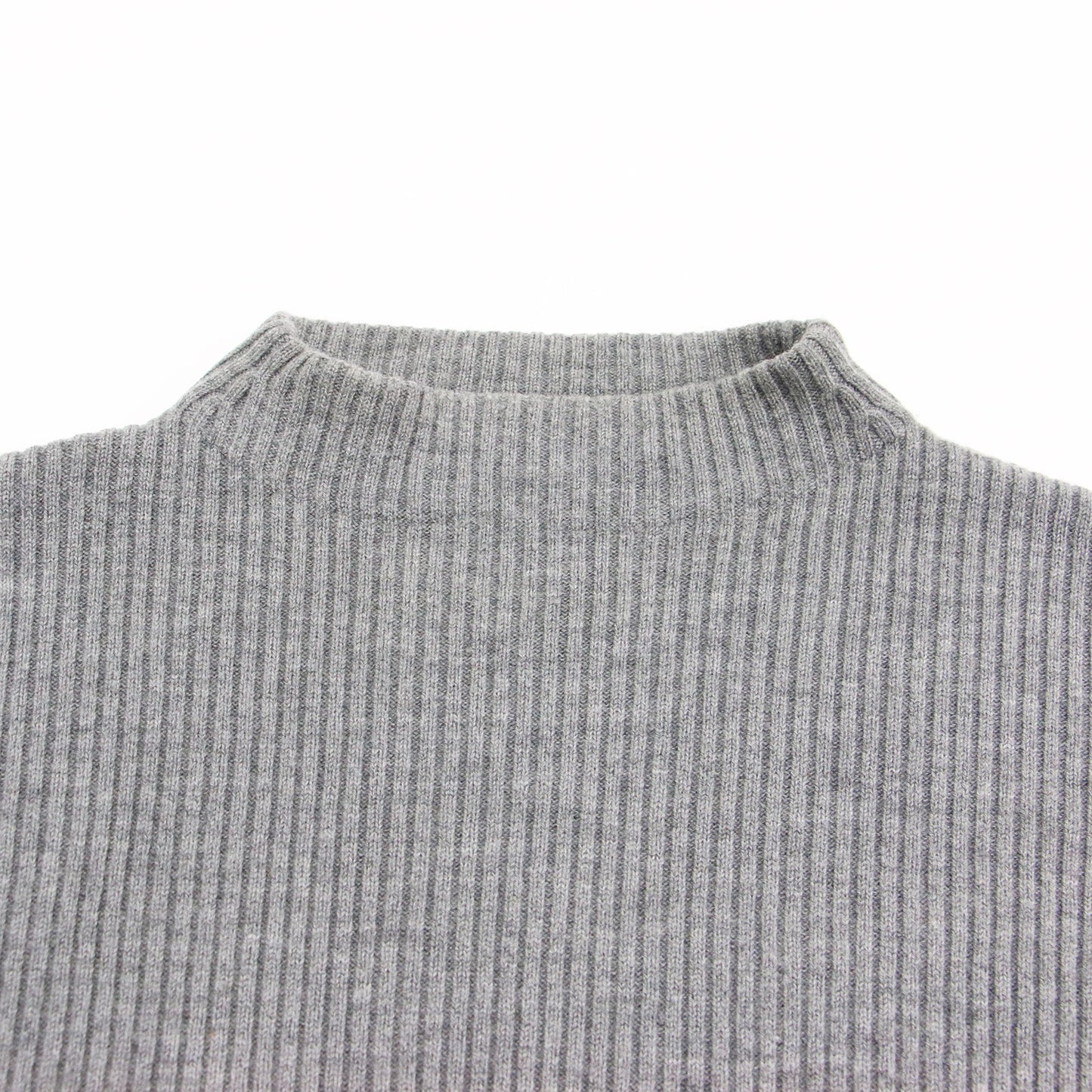 20秋冬 ウール リブ ビルドネック プルオーバー / ニット スタンドカラー 長袖 Iライン ミドルゲージ ワイド