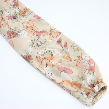 24春夏 ピオニー プリント ギャザーネック ブラウス / スキッパー スタンドカラー ラグランスリーブ 長袖 シアー