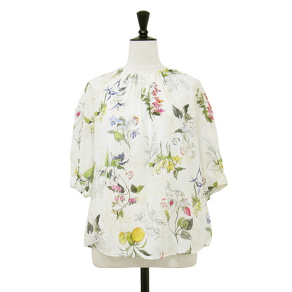 24春夏 パピヨン フラワープリント パフスリーブ ブラウス / プルオーバー 半袖 ラグランスリーブ タック コットン