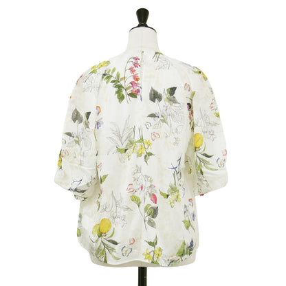 24春夏 パピヨン フラワープリント パフスリーブ ブラウス / プルオーバー 半袖 ラグランスリーブ タック コットン