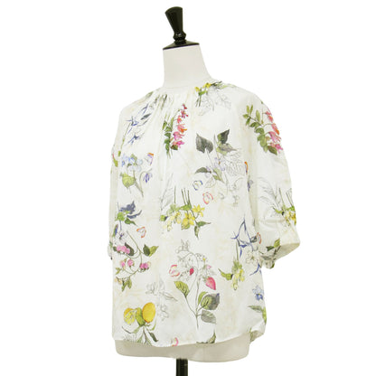 24春夏 パピヨン フラワープリント パフスリーブ ブラウス / プルオーバー 半袖 ラグランスリーブ タック コットン