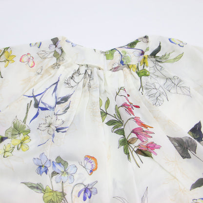 24春夏 パピヨン フラワープリント パフスリーブ ブラウス / プルオーバー 半袖 ラグランスリーブ タック コットン