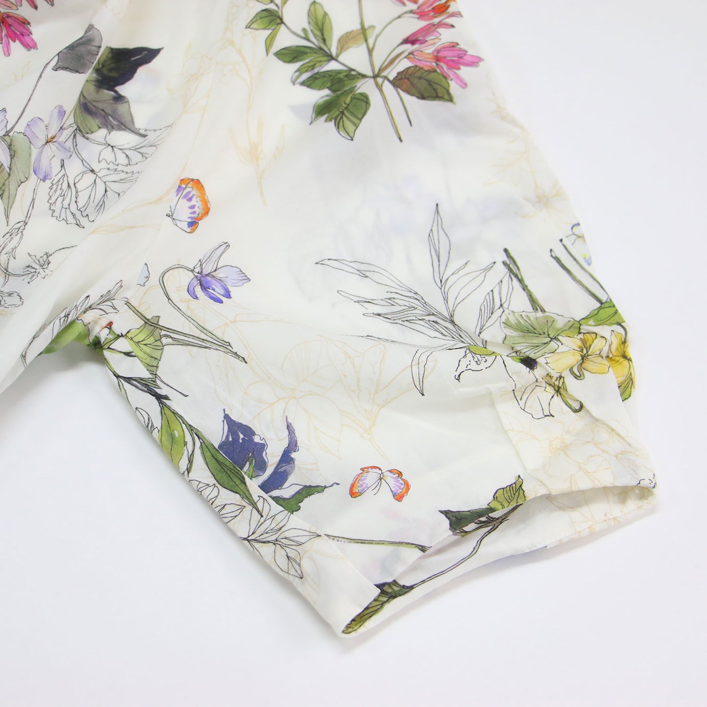 24春夏 パピヨン フラワープリント パフスリーブ ブラウス / プルオーバー 半袖 ラグランスリーブ タック コットン