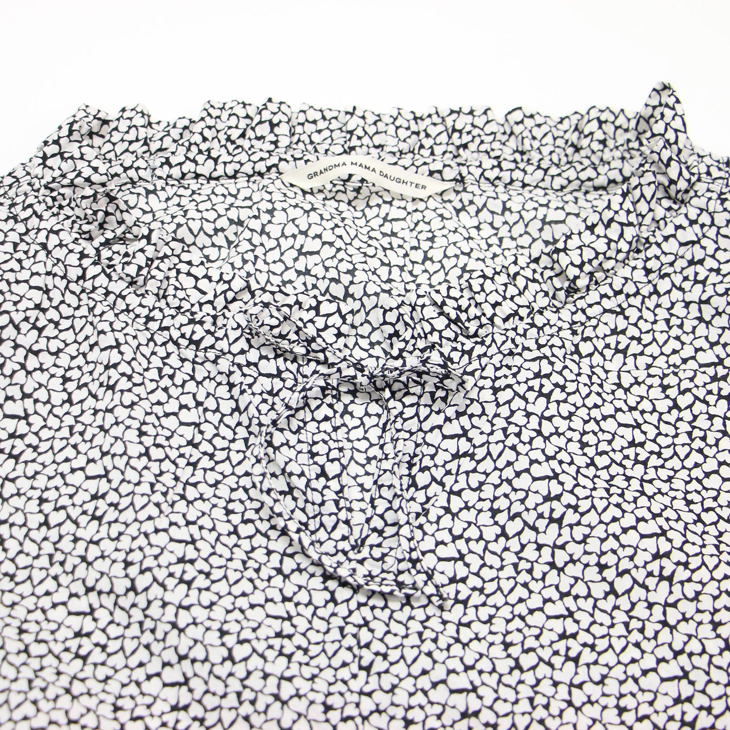 ハート柄 ロングスリーブ フレア ワンピース / 長袖 ロング丈 フリル リボン ワイド コットン