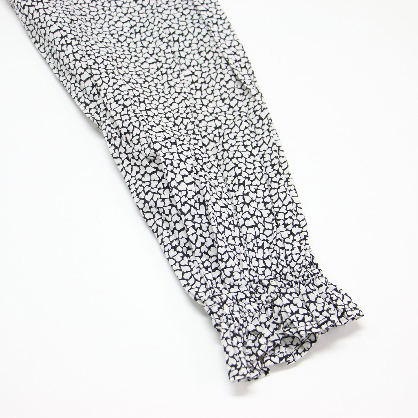 ハート柄 ロングスリーブ フレア ワンピース / 長袖 ロング丈 フリル リボン ワイド コットン