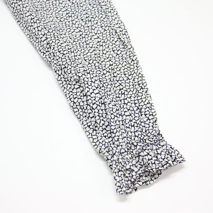 ハート柄 ロングスリーブ フレア ワンピース / 長袖 ロング丈 フリル リボン ワイド コットン