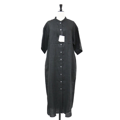 ハードマン リネン ワンピース / シャツワンピース ロング丈 五分袖 バンドカラー