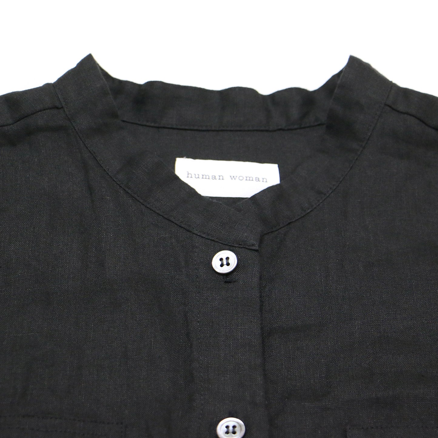 ハードマン リネン ワンピース / シャツワンピース ロング丈 五分袖 バンドカラー