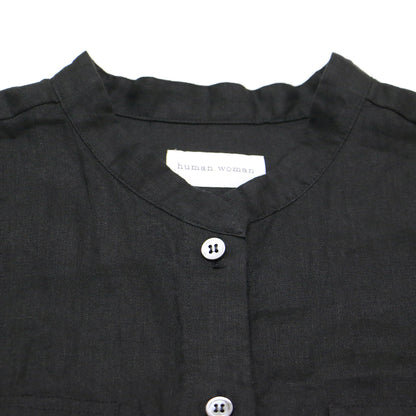 ハードマン リネン ワンピース / シャツワンピース ロング丈 五分袖 バンドカラー