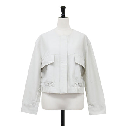 24春夏 ノーカラー クロップド ボクシー ブルゾン / Dover Tanya ジャケット 長袖 グログラン素材 撥水加工