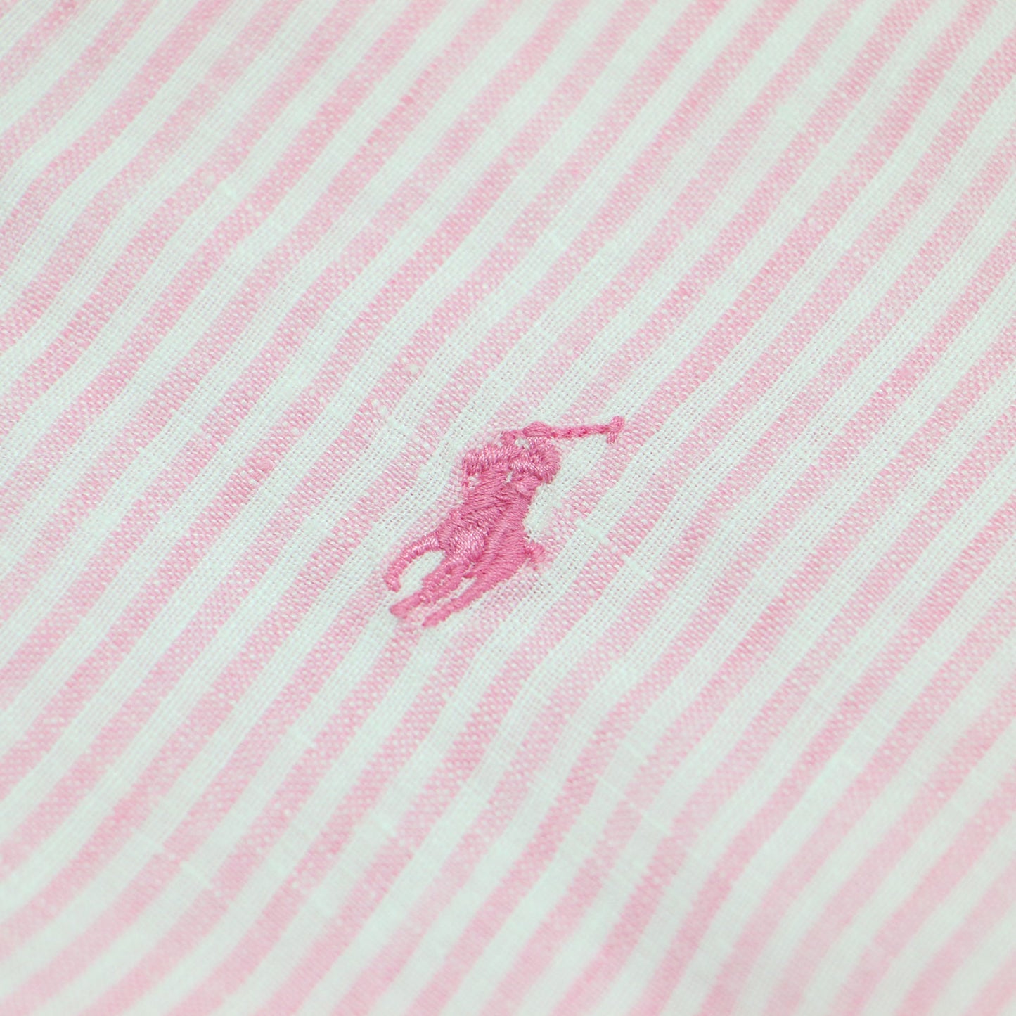 ストライプ柄 リラックスド フィット リネン シャツ / レギュラーカラー 長袖 ポニー刺繍