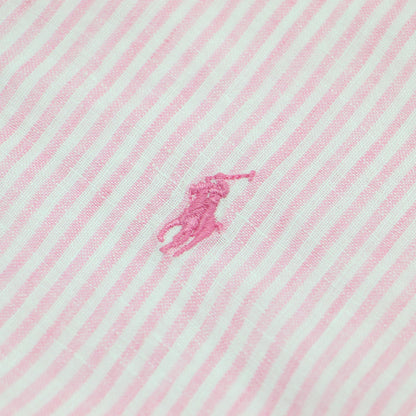 ストライプ柄 リラックスド フィット リネン シャツ / レギュラーカラー 長袖 ポニー刺繍