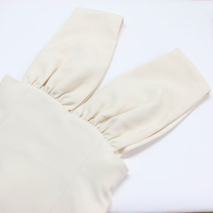 Vネック ハイウエスト ジャンスカ ワンピース / サロペット スカート ロング丈 スリット