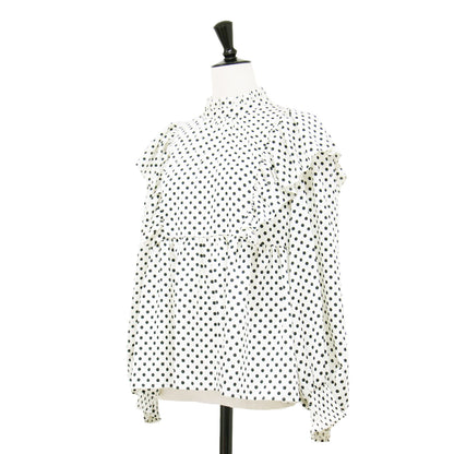 22秋冬 ハンマーサテン ドット フリル ペプラム ブラウス / スタンドカラー 長袖 プリント