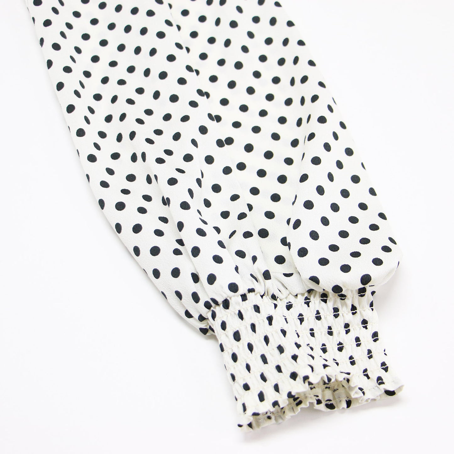 22秋冬 ハンマーサテン ドット フリル ペプラム ブラウス / スタンドカラー 長袖 プリント