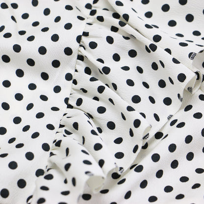 22秋冬 ハンマーサテン ドット フリル ペプラム ブラウス / スタンドカラー 長袖 プリント