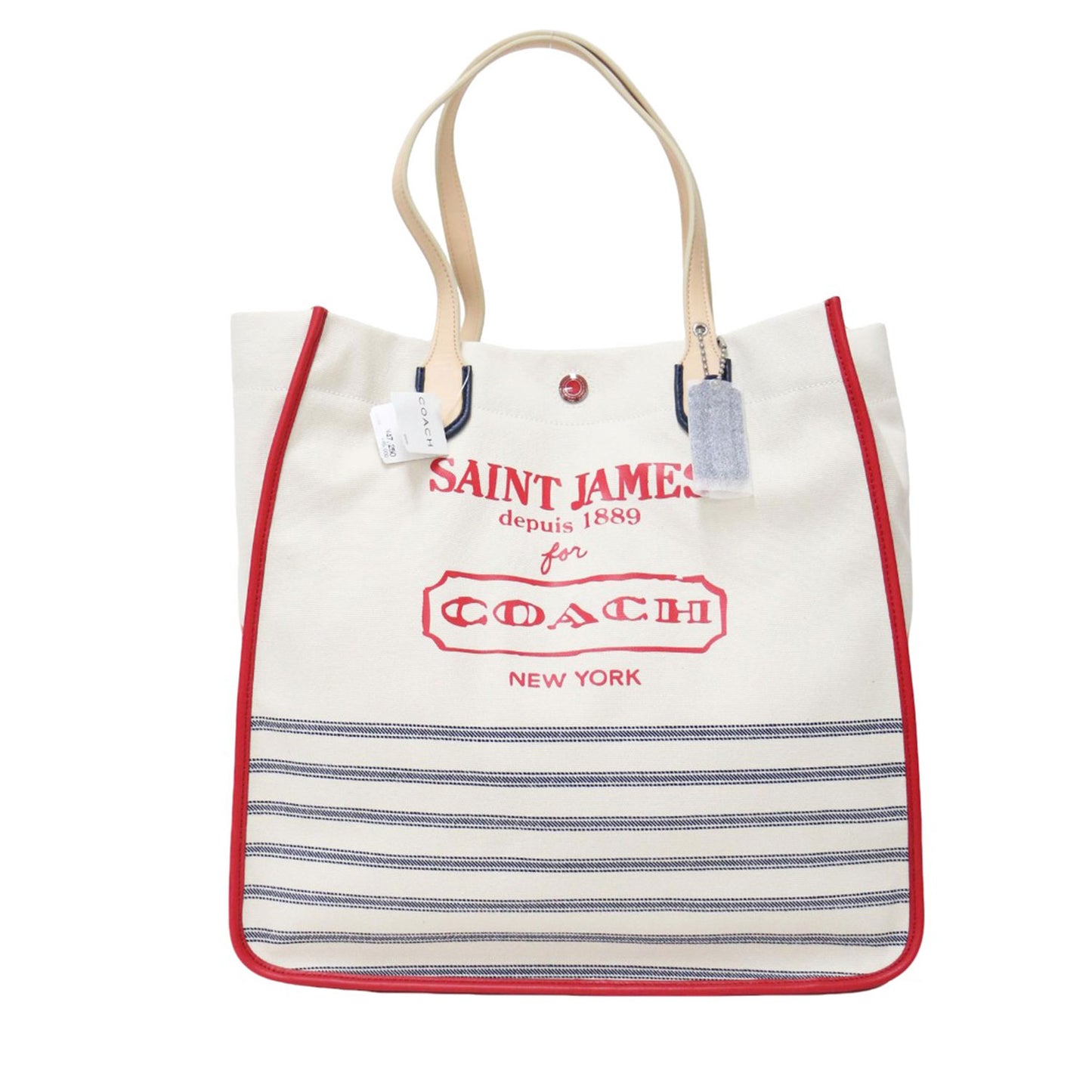 × SAINT JAMES ラージ トートバッグ 23477 / ショルダーバッグ ロゴ ボーダー キャンバス