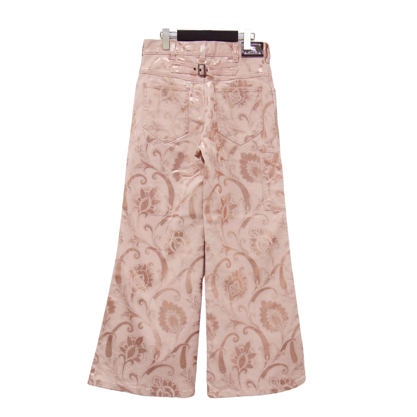 ペイズリー柄 ワイド デニム パンツ / 5ポケット ストレッチ ロゴ コットン