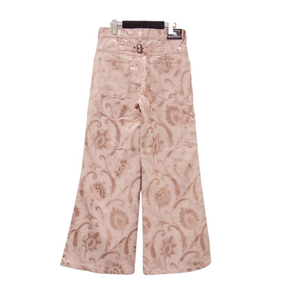 ペイズリー柄 ワイド デニム パンツ / 5ポケット ストレッチ ロゴ コットン