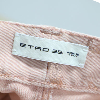 ペイズリー柄 ワイド デニム パンツ / 5ポケット ストレッチ ロゴ コットン