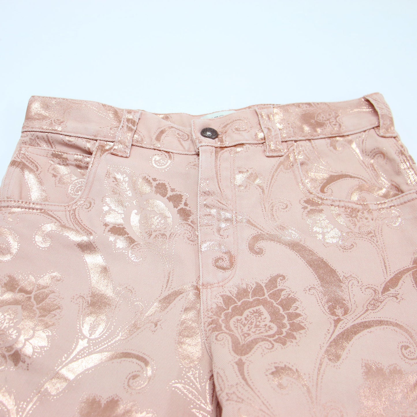 ペイズリー柄 ワイド デニム パンツ / 5ポケット ストレッチ ロゴ コットン