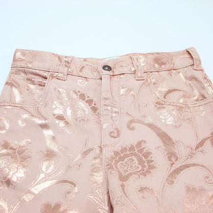 ペイズリー柄 ワイド デニム パンツ / 5ポケット ストレッチ ロゴ コットン