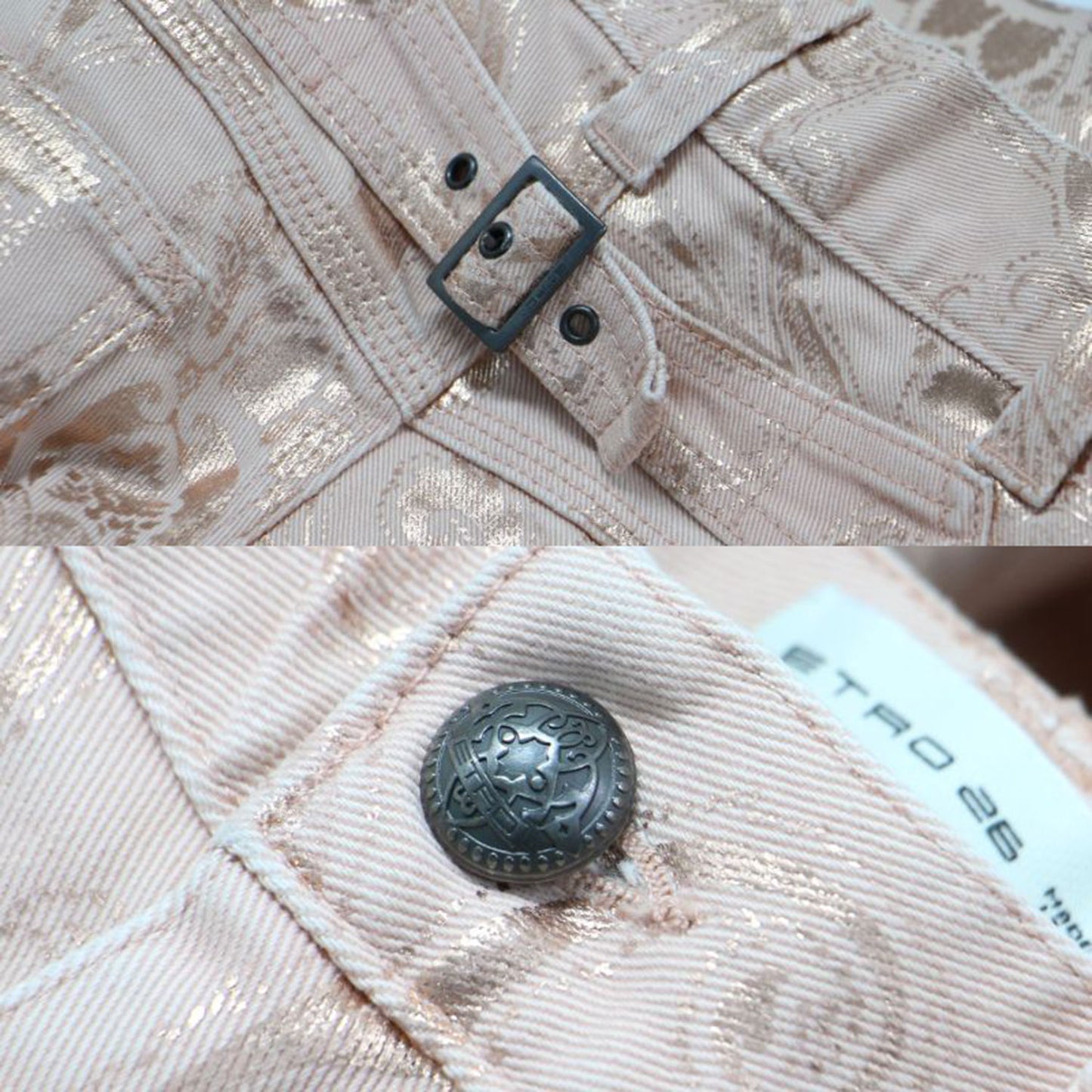 ペイズリー柄 ワイド デニム パンツ / 5ポケット ストレッチ ロゴ コットン