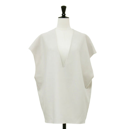 23春夏 クレープ ストレッチ ジレ / ベスト Vネック プルオーバー フレンチスリーブ カットオフ