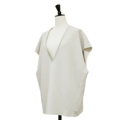 23春夏 クレープ ストレッチ ジレ / ベスト Vネック プルオーバー フレンチスリーブ カットオフ