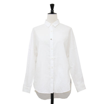 コットン リネン ロングスリーブ シャツ / 長袖 レギュラーカラー タック ドロップショルダー