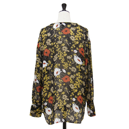 フラワープリント ボウタイ ブラウス / Marigold Print Alrik プルオーバー 長袖 総柄 シアー シルク