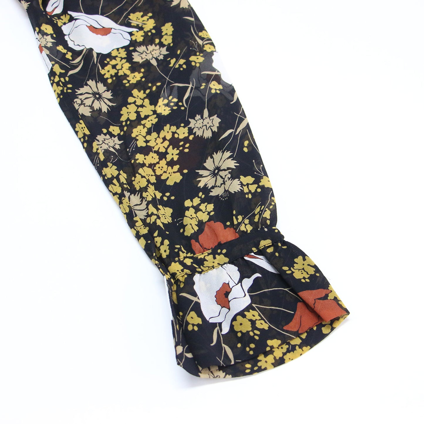 フラワープリント ボウタイ ブラウス / Marigold Print Alrik プルオーバー 長袖 総柄 シアー シルク