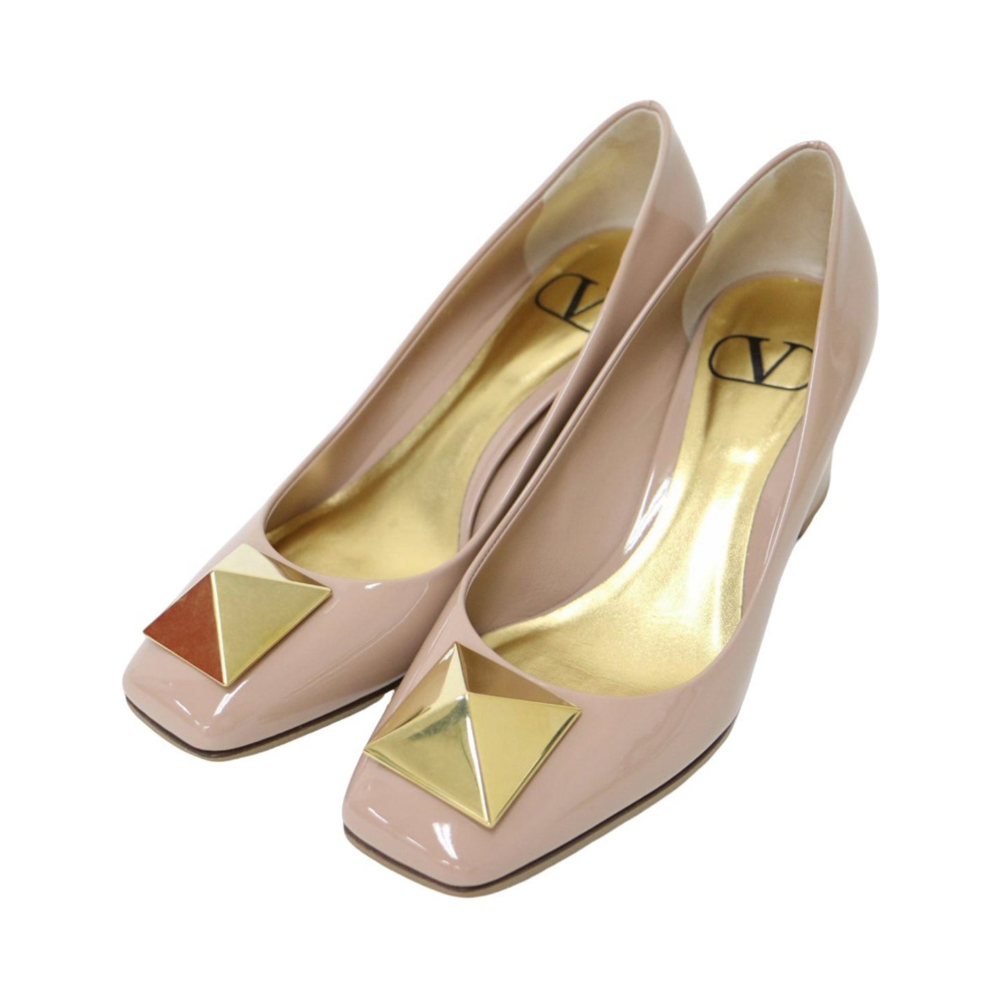 スタッズ クエアトゥ パンプス / チャンキーヒール エナメル パテント レザー