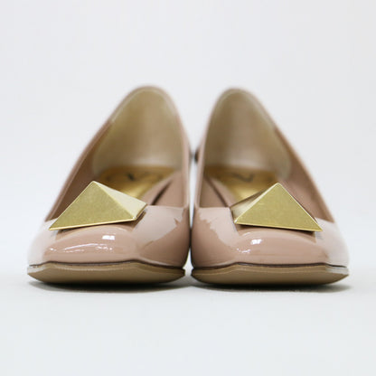 スタッズ クエアトゥ パンプス / チャンキーヒール エナメル パテント レザー