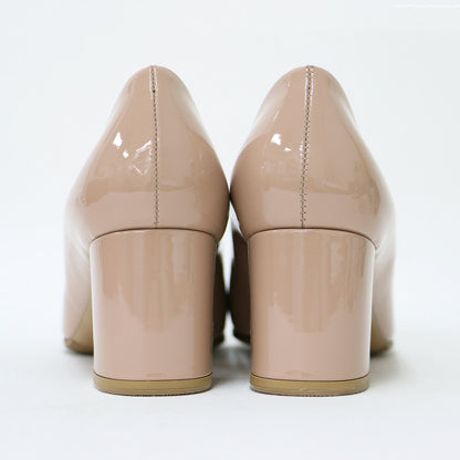 スタッズ クエアトゥ パンプス / チャンキーヒール エナメル パテント レザー