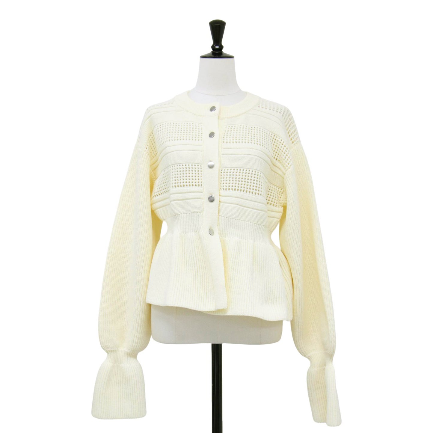 24秋冬 ペプラム カーディガン / ニット 長袖 クルーネック メッシュ フレア