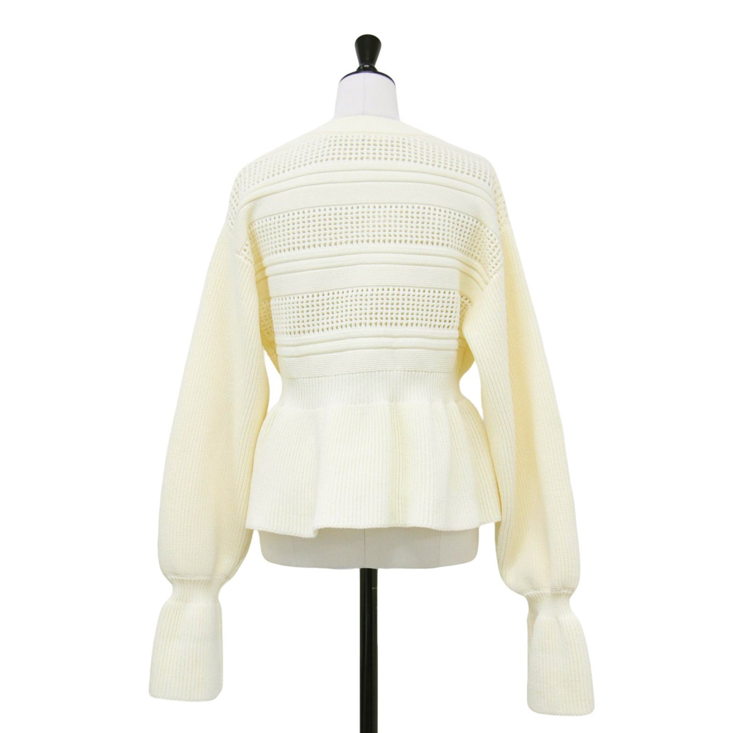 24秋冬 ペプラム カーディガン / ニット 長袖 クルーネック メッシュ フレア