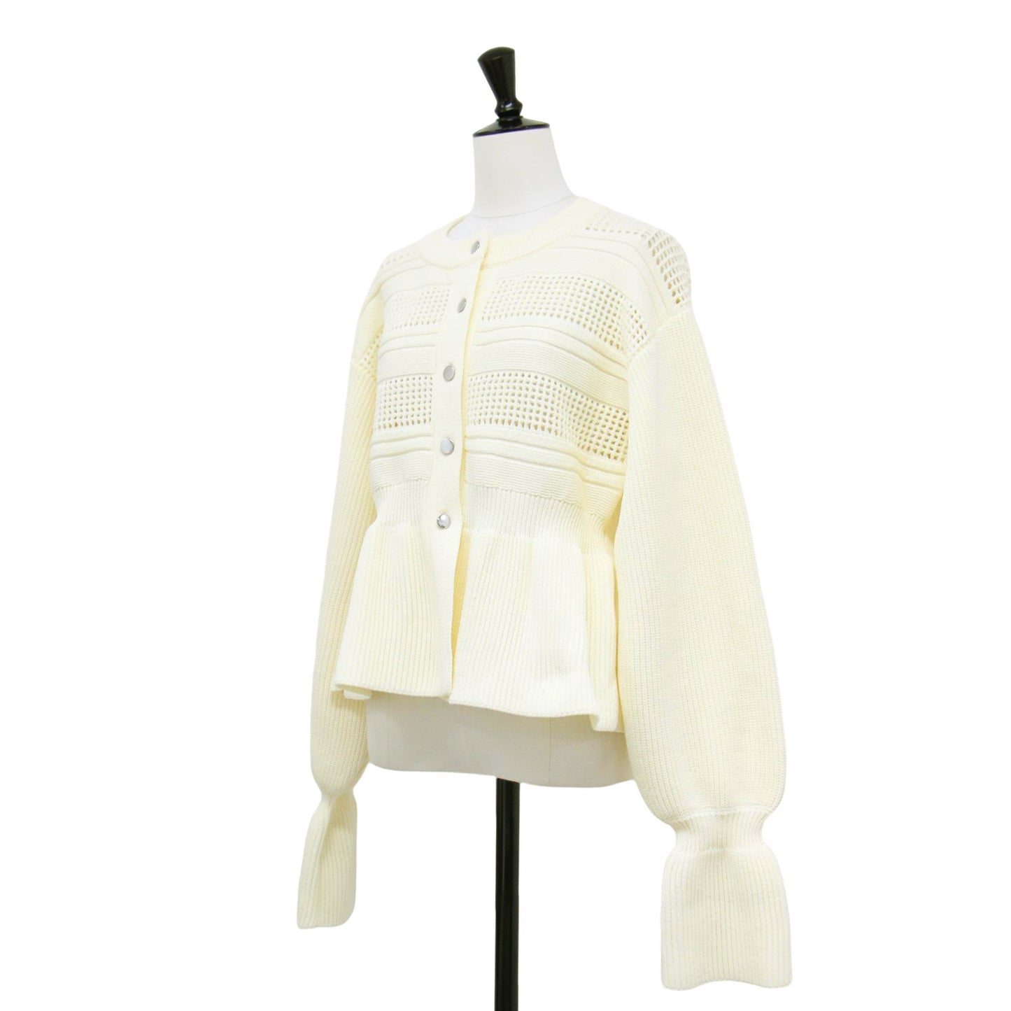 24秋冬 ペプラム カーディガン / ニット 長袖 クルーネック メッシュ フレア