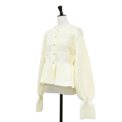 24秋冬 ペプラム カーディガン / ニット 長袖 クルーネック メッシュ フレア