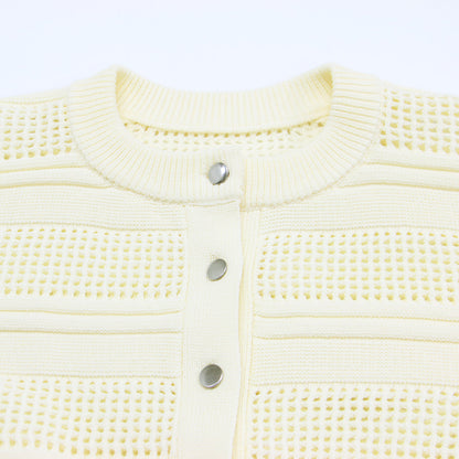 24秋冬 ペプラム カーディガン / ニット 長袖 クルーネック メッシュ フレア