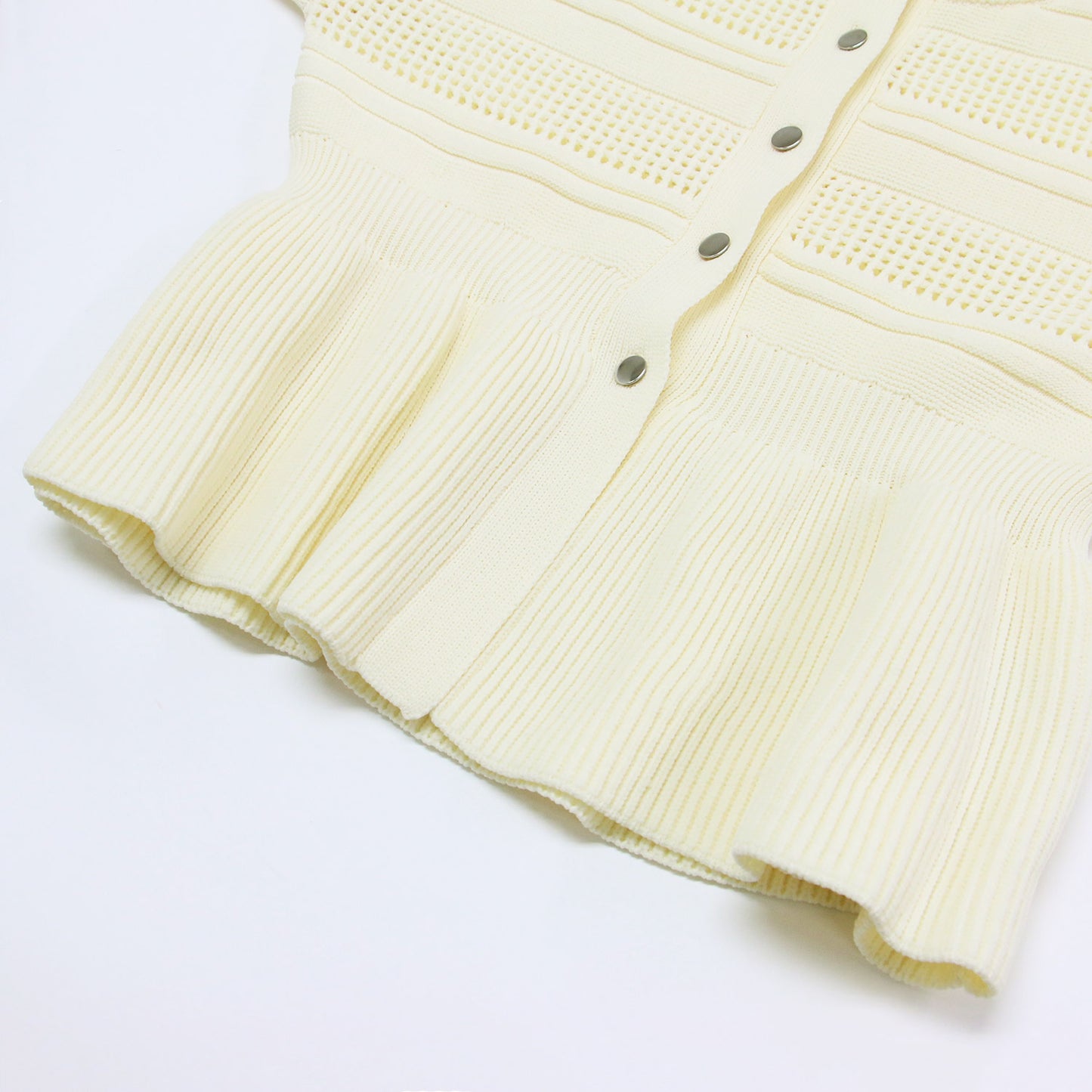 24秋冬 ペプラム カーディガン / ニット 長袖 クルーネック メッシュ フレア