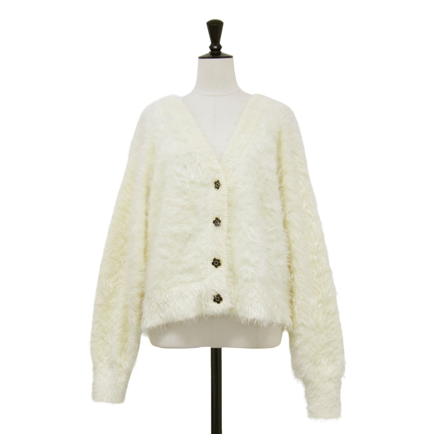 × PUBLUX 24秋冬 フェザー シャギーニット カーディガン / ニット 長袖 Vネック ワイド メタルボタン
