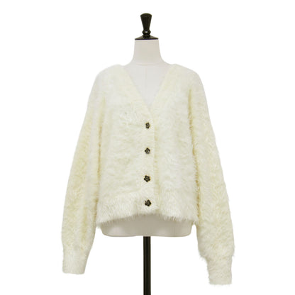 × PUBLUX 24秋冬 フェザー シャギーニット カーディガン / ニット 長袖 Vネック ワイド メタルボタン