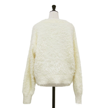 × PUBLUX 24秋冬 フェザー シャギーニット カーディガン / ニット 長袖 Vネック ワイド メタルボタン