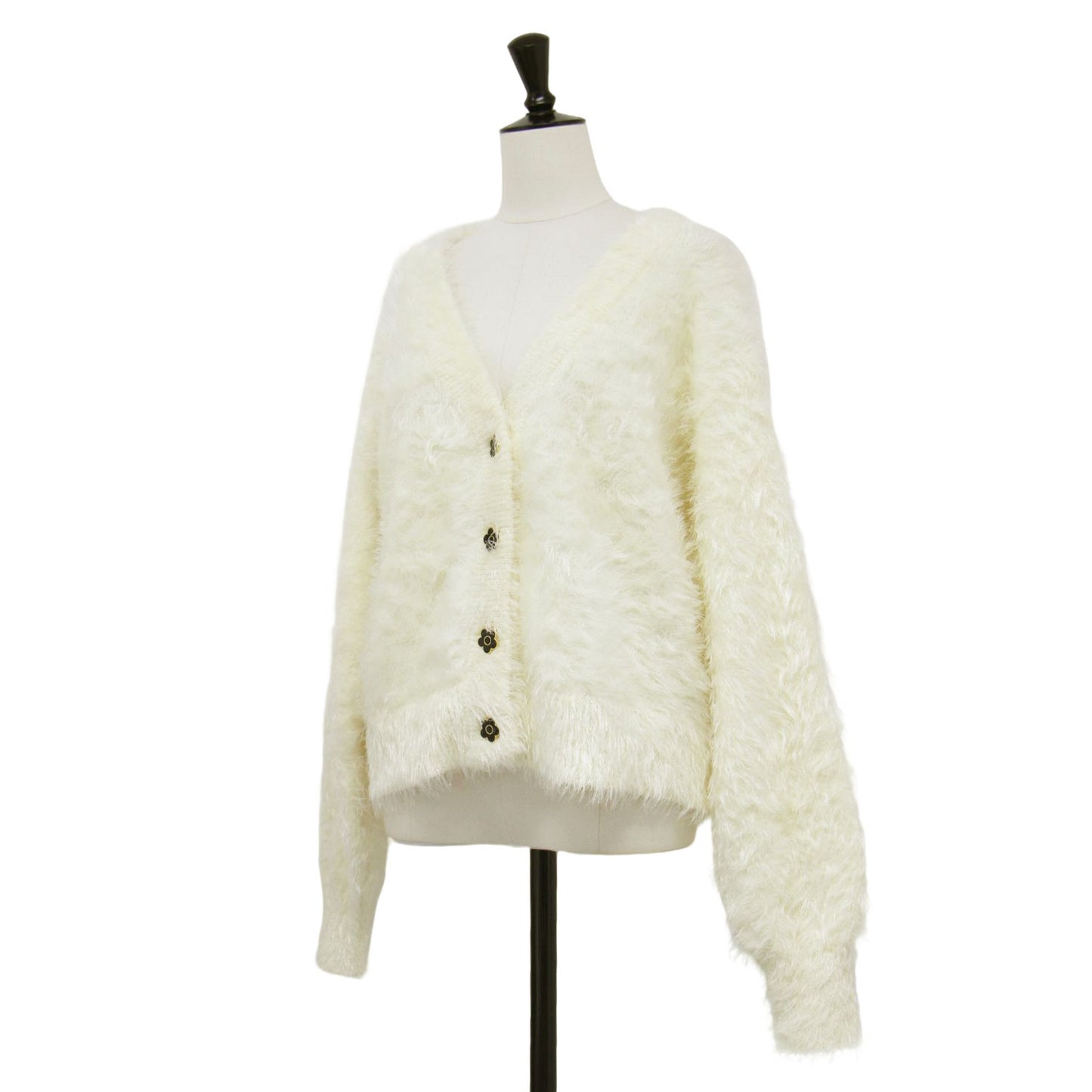 × PUBLUX 24秋冬 フェザー シャギーニット カーディガン / ニット 長袖 Vネック ワイド メタルボタン