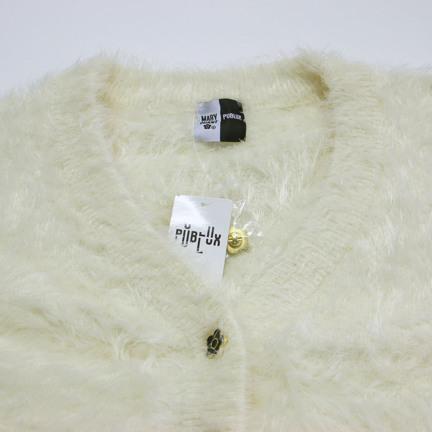 × PUBLUX 24秋冬 フェザー シャギーニット カーディガン / ニット 長袖 Vネック ワイド メタルボタン