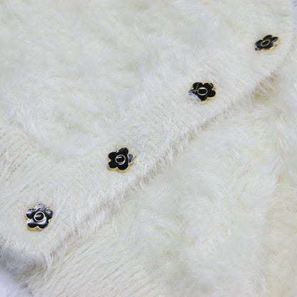 × PUBLUX 24秋冬 フェザー シャギーニット カーディガン / ニット 長袖 Vネック ワイド メタルボタン