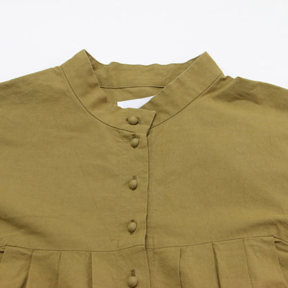 天日干し コットン タック ワンピース / シャツ 長袖 スタンドカラー ドルマンスリーブ ロング丈 Aライン